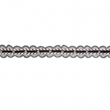 Тонкое черное кружево, украшенное черным и белым шнуром, с люрексом и стразами, ширина 30 мм, намотка 15 ярдов 