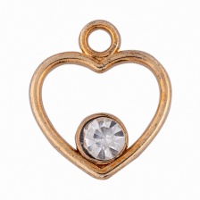 Подвеска металлическая "Сердечко", цвет серебро+белый страз, размер 15 мм х 17 мм