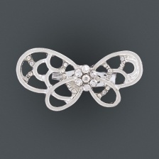 Брошь металлическая со стразами, застежка булавка, цвет никель+белые стразы, размер 40х20 мм