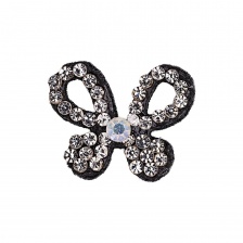 Аппликация "Бабочка" из страз, на фетровой основе, размер 20 мм х 16 мм, цвет черный + белые и радужные стразы