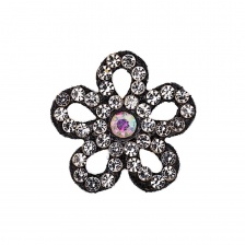 Аппликация "Цветочек" из страз, на фетровой основе, размер 20 мм, цвет черный + белые и радужные стразы