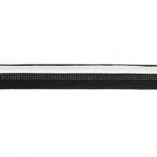 Декоративная тесьма отделочная лампасная со стразами, цвет черный+белый, ширина 30 мм, намотка 50 ярдов