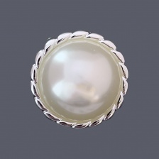 Пуговица пластиковая на ножке, размер 40L, цвет серебряный+белый