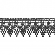 Кружево ажурное, ширина 75 мм, цвет черный, намотка 15 ярдов
