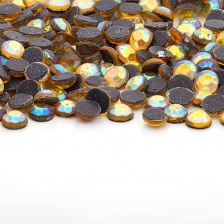 Стразы термоклеевые акриловые SS16, цвет желтый радужный (голография), 500гр/уп 