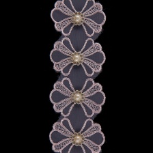 Бантики из капроновой ленты, ширина 55 мм, намотка 20 ярдов, цвет розовый+белые бусины, № 5