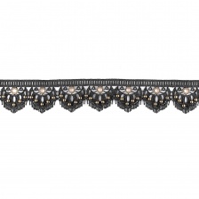 Кружево ажурное с золотыми люверсами, бусинами и белыми стразами, ширина 60 мм, намотка 15 ярдов, цвет черный