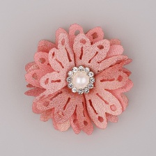 Цветочки декоративные со стразами и бусиной, цвет грязно-розовый, диаметр 40 мм.