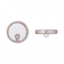 Пуговица пластиковая на ножке, размер 48L, основа цвета никель, шляпка белая