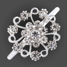 Брошь металлическая, крепление усики, диаметр 22 мм, цвет серебряный+белые стразы