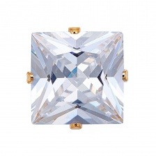 Стразы пришивные стеклянные в цапах, форма квадрат, цвет золото+белый прозрачный, размер 10*10 мм