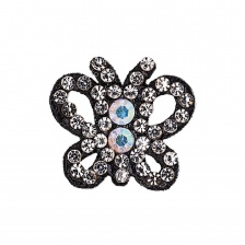 Аппликация "Бабочка" из страз, на фетровой основе, размер 20 мм х 20 мм, цвет черный + белые и радужные стразы