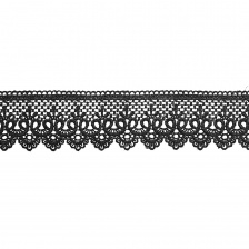 Кружево ажурное с восточным орнаментом и фестонами по краю, ширина 60 мм, цвет черный, намотка 14 ярдов