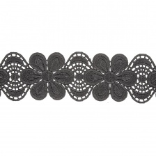 Кружево ажурное, нежная цветочная гирлянда с резными крами, ширина 55 мм, цвет черный, намотка 15 ярдов 