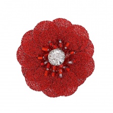 Аппликация с элементами из бисера, цвет красный+белая страза, диаметр 30 мм