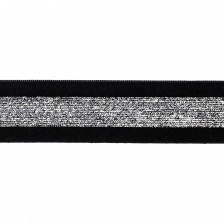 Лента бархатная с люрексом, ширина 25 мм, цвет черный+серебряный, намотка 25 ярдов