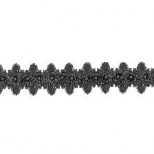 Кружево ажурное с отделкой,  на нежной ажурной основе россыпь бутонов розочек с бусиной в середине цветка, ширина 45 мм, намотка 15 ярдов, цвет черный 