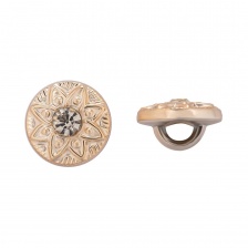 Пуговица пластиковая на ножке, круглая, цвет золотой, белая страза в центре, размер 18L