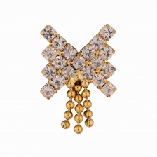 Брошь металлическая со стразами, цвет золото+белые стразы, размер 18*24 мм, застежка игла 