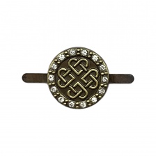 Брошь металлическая, крепление усики, диаметр 18 мм, цвет бронзовый+белые стразы