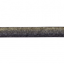 Лента бархатная с люрексом, ширина 20 мм, цвет черный+золотой, намотка 100 ярдов