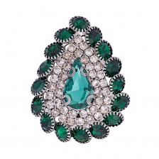 Пуговица металлическая на ножке, размер 25ммх32мм, цвет темный никель + белые и темно-зеленые стразы