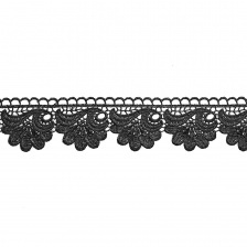 Кружево ажурное с цветочным орнаментом, ширина 55 мм, цвет черный, намотка 14,3 ярдов