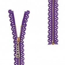 Молния металлическая, тип 3, разъемная, длина 60 см, цвет 170 (фиолетовый), звенья золотистые, бегунок золотистого цвета со стразами