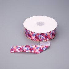 Лента репсовая, с геометрическим принтом, ширина 25 мм, цвет бордовый+микс, намотка 20 ярдов