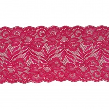 Кружево эластичное, ширина 150 мм, цвет фуксия, намотка 15 ярдов, материал лайкра