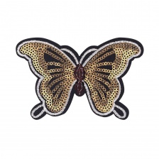 Термоаппликация "Бабочка"с пайетками, цвет золотой/основа черная, размер 115*73мм 