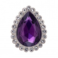 Стразы пришивные стеклянные в оправе, форма капля, цвет серебро+фиолетовый+белый, размер 10х14 мм