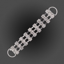 Декоративное украшение со стразами пришивное, цвет никель+белые стразы, размер 80х12 мм