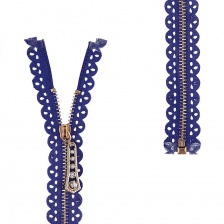 Молния металлическая, тип 3, разъемная, длина 60 см, цвет 223 (синий), звенья золотистые, бегунок золотистого цвета со стразами