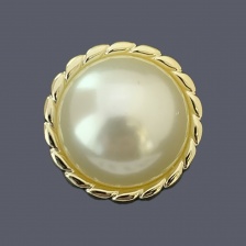 Пуговица пластиковая на ножке, размер 40L, цвет золотой+белый