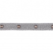 Тесьма трикотажная с заклепками, ширина 22 мм, намотка 15 ярдов, цвет серебряный