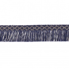 Декоративная тесьма букле с бахромой, цвет синий+белый+золото, ширина 35 мм, намотка 45 ярдов