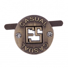 Брошь металлическая, тип крепления "усики", диаметр 15 мм, цвет бронзовый+белые стразы