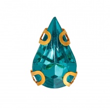 Стразы пришивные акриловые в цапах, форма лодочка, цвет золото+зеленый, размер 5х10 мм, 200 шт/уп.