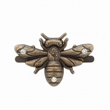 Брошь металлическая со стразами, крепление усики, размер 27х19 мм