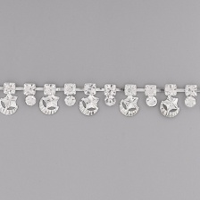 Цепочка декоративная металлическая со стразами, ширина 15 мм, цвет серебро+белые стразы