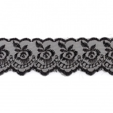Кружево декоративное, нежная вышивка на тонкой капроновой основе, ширина 40 мм, цвет черный (39),  намотка 10 ярдов