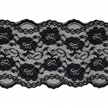 Кружево эластичное, ширина 150 мм, цвет черный, намотка 15 ярдов