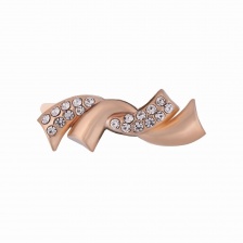 Брошь металлическая, крепление усики, размер 37 мм х 13 мм, цвет золото+белые стразы