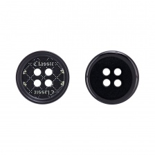 Пуговица пластиковая на четыре прокола, размер 24L, цвет черный/серый