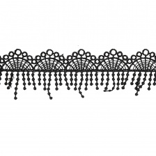 Кружево ажурное, нежная изящная гирлянда с тонкой бахромой по нижнему краю, ширина 45 мм, цвет черный, намотка 10 ярдов 