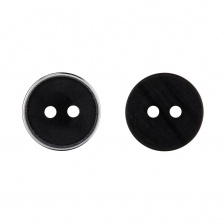 Пуговица пластиковая на два прокола, черная с ободком цвета никель, 20L