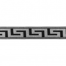 Жаккардовая лента, цвет черный+серебро, ширина 33 мм, намотка 10 метров