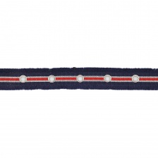 Декоративная тесьма с люверсами, цвет синий с красным, ширина 25 мм, намотка 15 ярдов