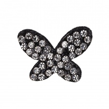 Аппликация "Бабочка" из страз, на фетровой основе, размер 23 мм х18 мм, цвет черный + белые и радужные стразы